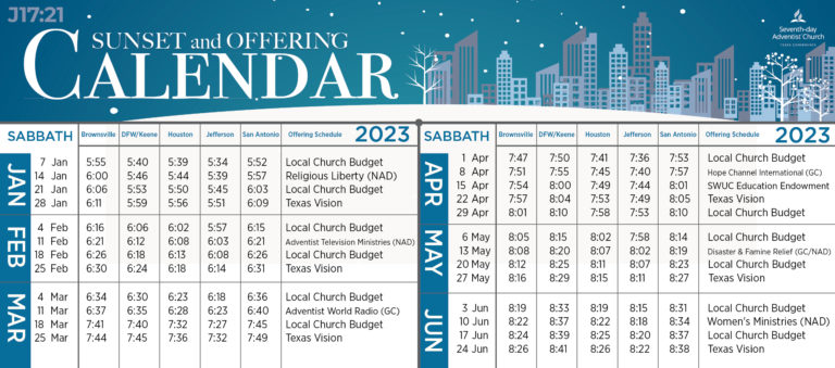 2023 Sunset And Offering Calendar Texas Conference SDA Headquarters 2023 Sunset And Offering Calendar Texas Conference SDA Headquarters